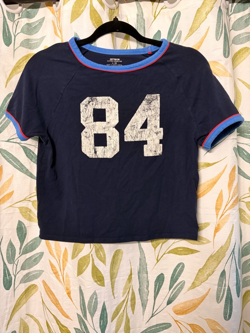 Cotton On Navy '84 Graphic Tee with Blue & Red Trim